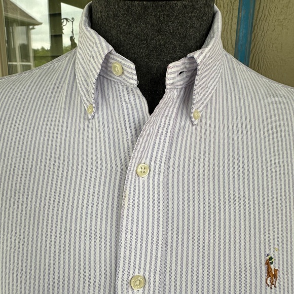 POLO Ralph Lauren Men’s Purple & White University Stripe Slim Fit OCBD - SMALL - Picture 4 of 13